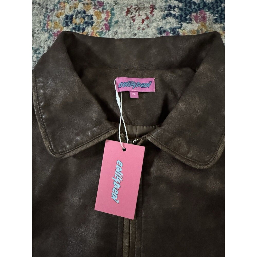 NEW Edikted Oversized Washed Faux Leather Jacket Size XL - Picture 5 of 10
